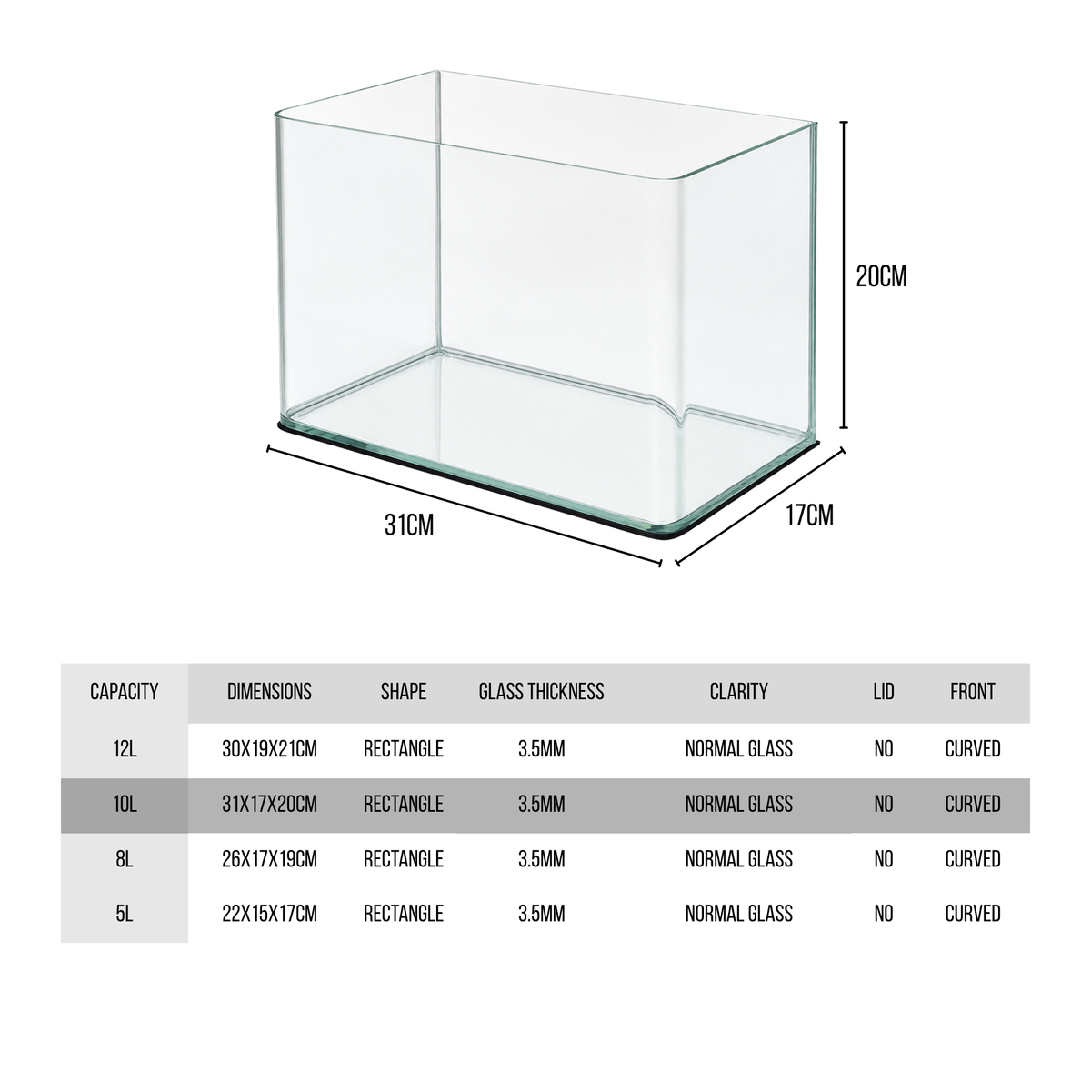 Aquatees Rimless Glass Fish Tank | 10 Liter
